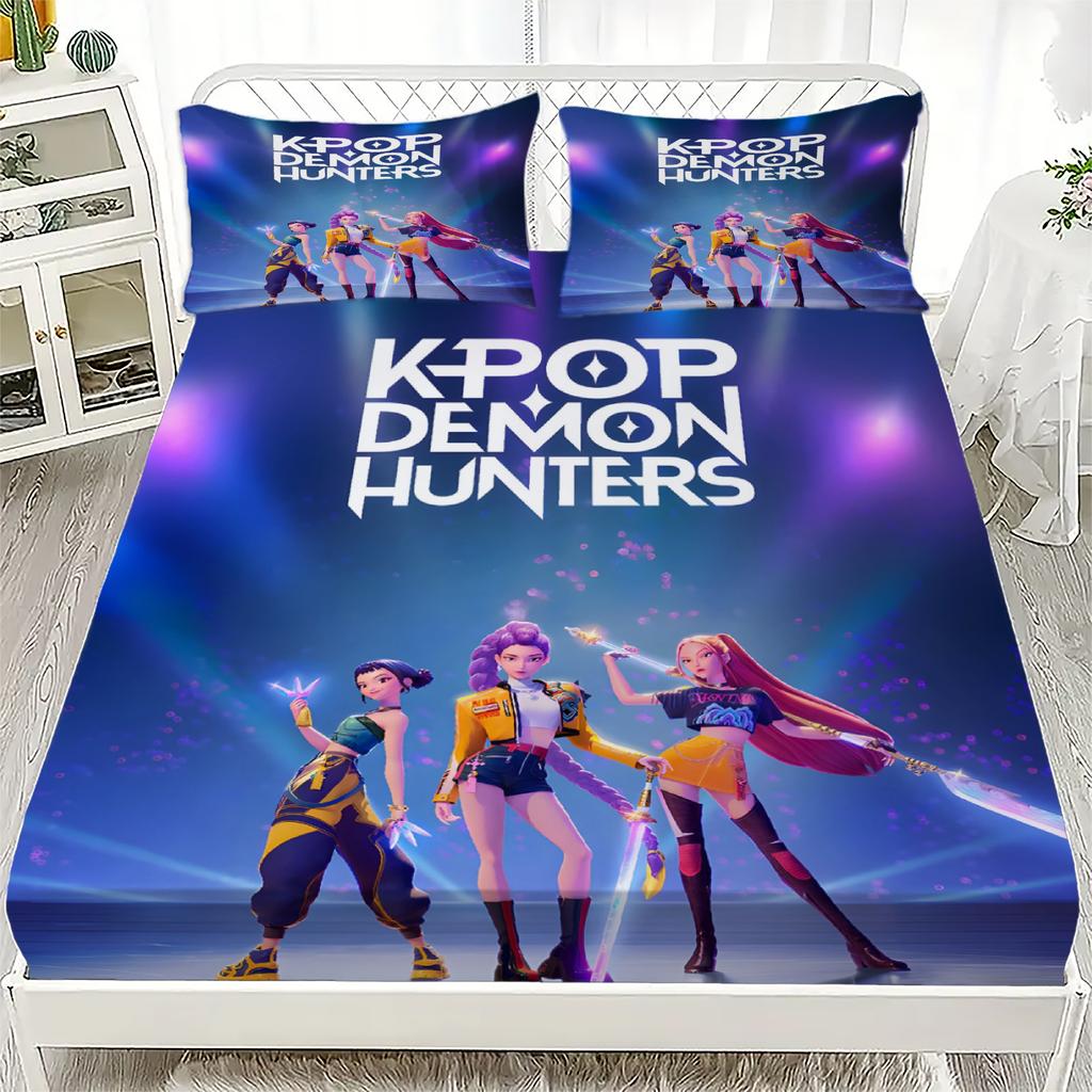K-Pop D-Demon Hunters Fitted Sheet from Personalized  for Home Decor, Customized DIY Bed Cover Deep Pocket with 2Pillowcases