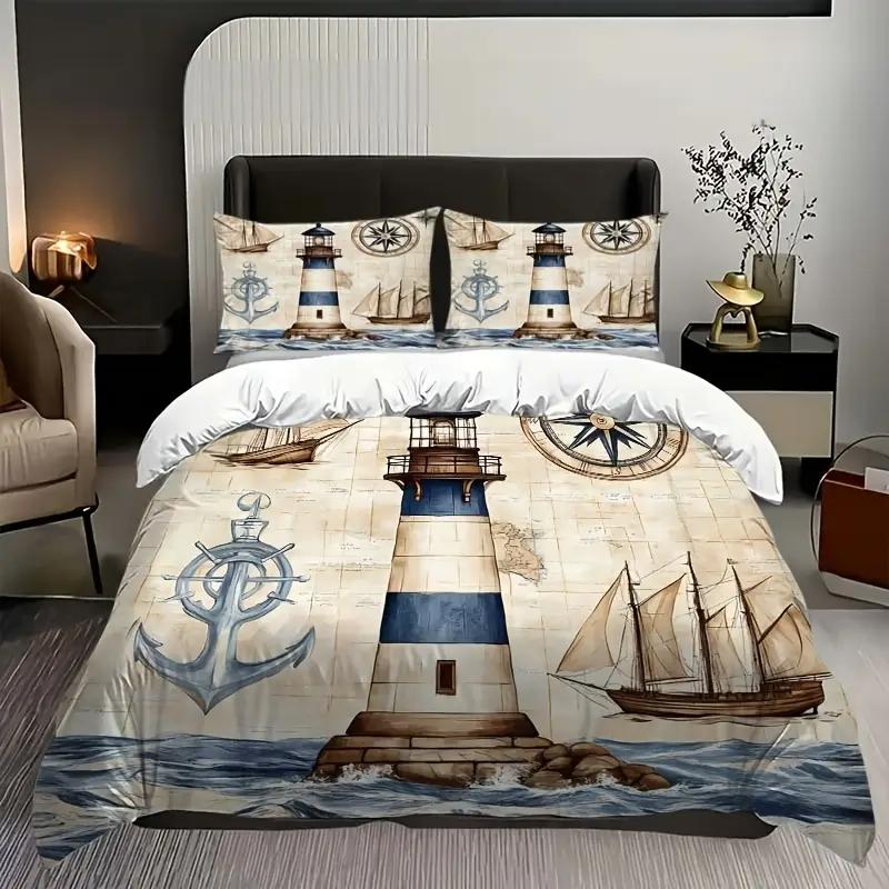 Navigation Anchor Rudder 3D Printed Bedding Set Cozy Duvet Cover King Queen Twin Single Size Birthday Gift Boy Kid Bedroom Decor