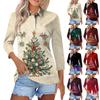 Mote dame casual revers kort 3/4 ermet juleprint skjorte dame knapp opp topper