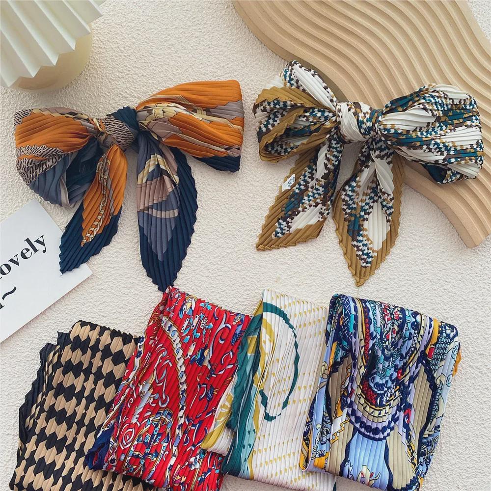 Spring 70 Pleated Small Silk Scarf: Versatile, Decorative Korean-Style Accessory for Professional Women