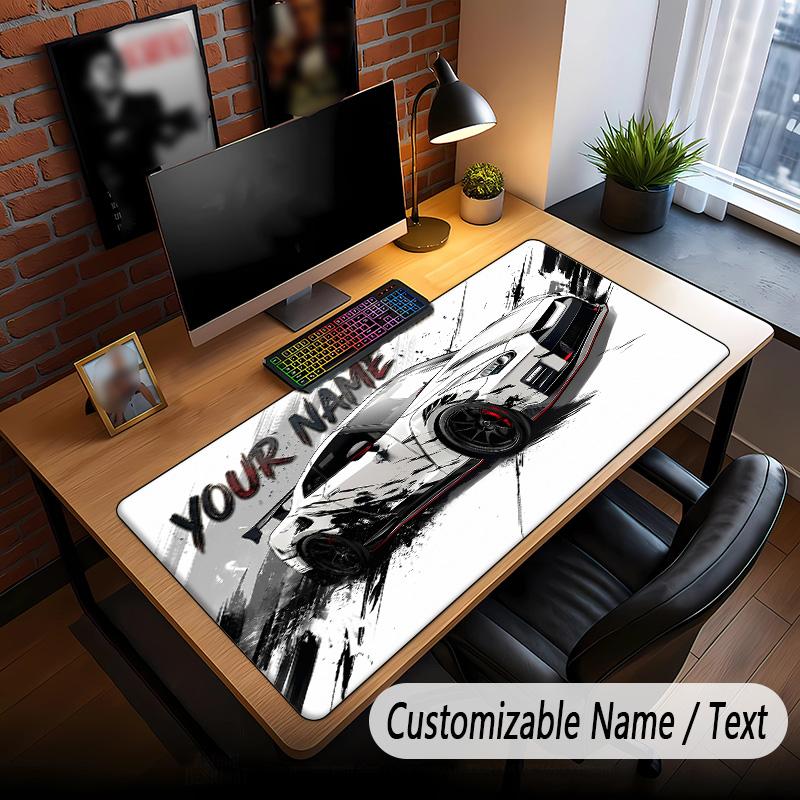 Auto-Rennsport-Thema Benutzerdefiniertes Mauspadd Personalisiert mit Namens-Text Angepasste Schreibtischmatte für Büro Heimdekoration