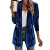 Women Velvet Long Sleeve Cardigan Double Breasted Gold Button Casual Longline Outerwear