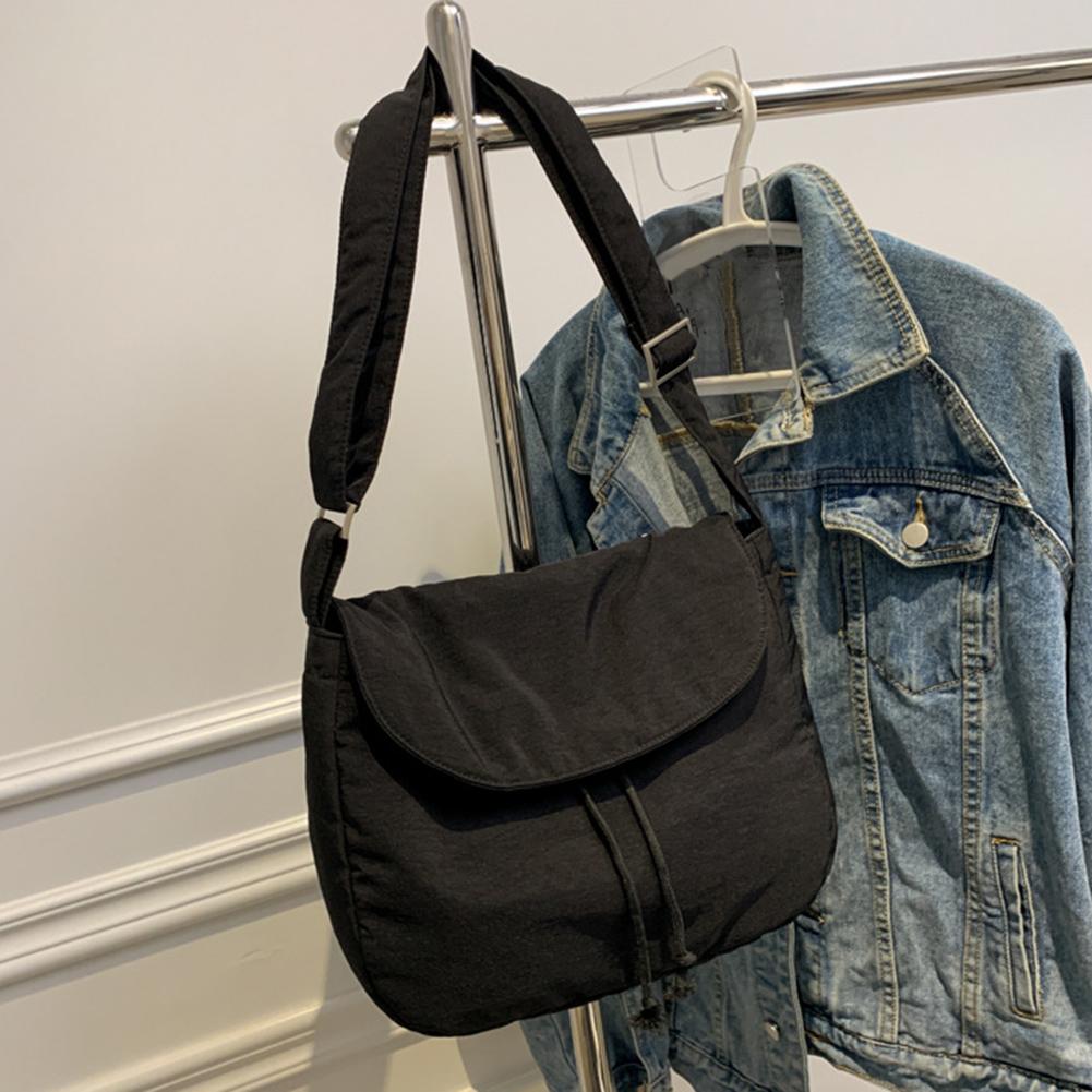 

Сумка-мессенджер унисекс на молнии, сумка на плечо со шнурком, стильный ремень, регулируемый большой вместительности для мужчин и женщин чёрный