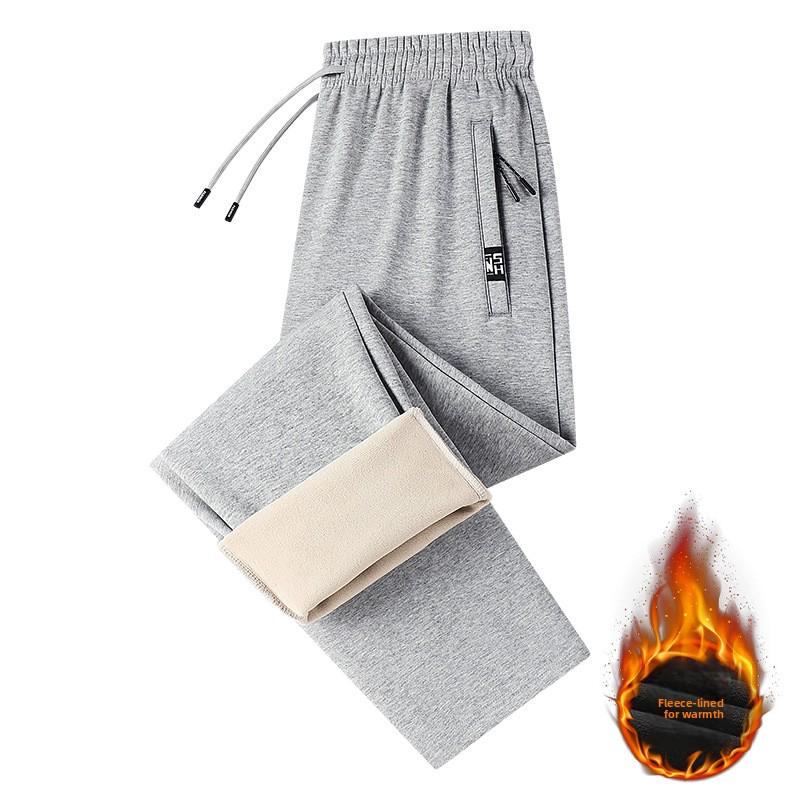 

Зимние повседневные брюки для мужчин, утепленные флисом, спортивные брюки, свободного кроя, больших размеров, хлопковые брюки с манжетами, повседневные прямые длинные брюки 8XL