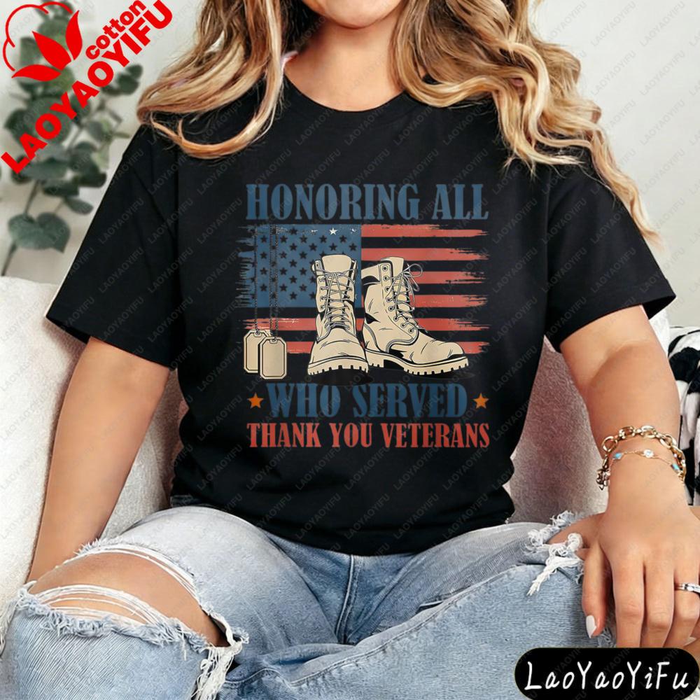 US Honoring All Who Served T Shirt Thank You Veterans Tops Veterans Day Women Fashion Clothes Ropa Mujer Oneck T Shirt