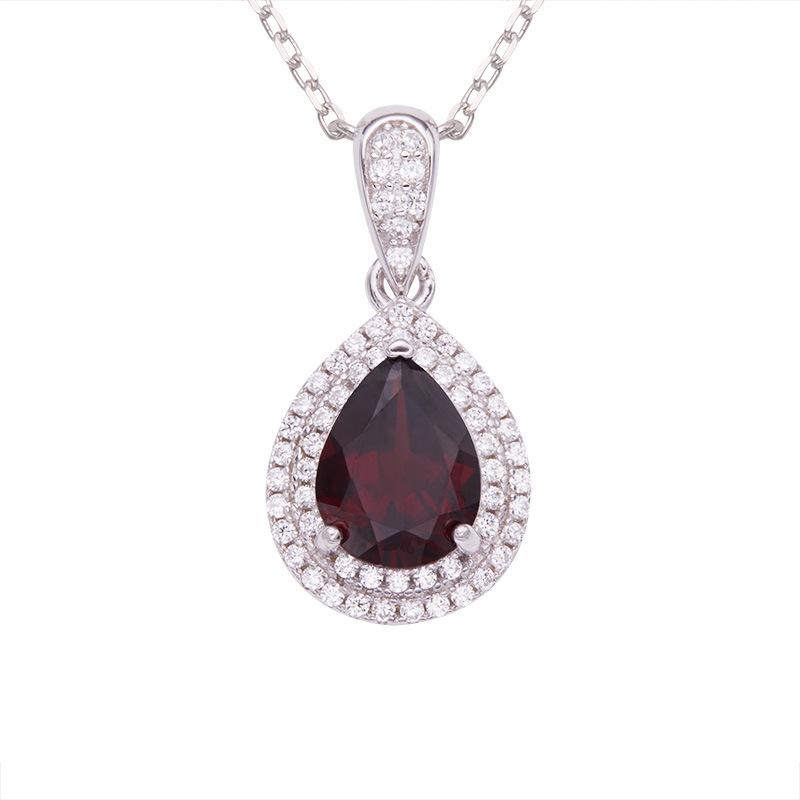 Droplet-Shaped Luxury Diamond-Set Natural Amethyst Citrine Garnet Topaz Necklace Women'S S925 Sterling Silver Colored Jewelry