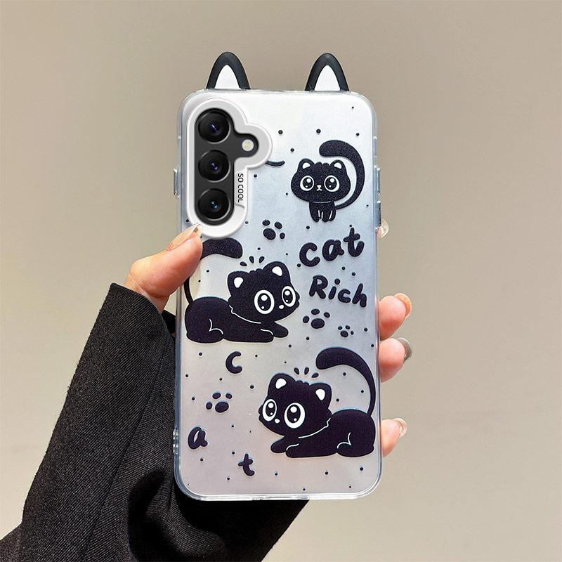 KEYSION Niedliche Cartoon-Hülle mit Ohren für Samsung A56 5G A36 mit Lanyard Weiches Silikon+PC Stoßfeste Handy-Rückseite für Galaxy A16 4G 5G