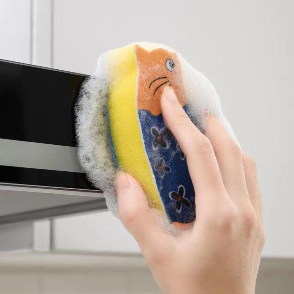2pcs Japanese Cat Dish Sponge Delicate Sponge Dishwashing Cloth Kitchen