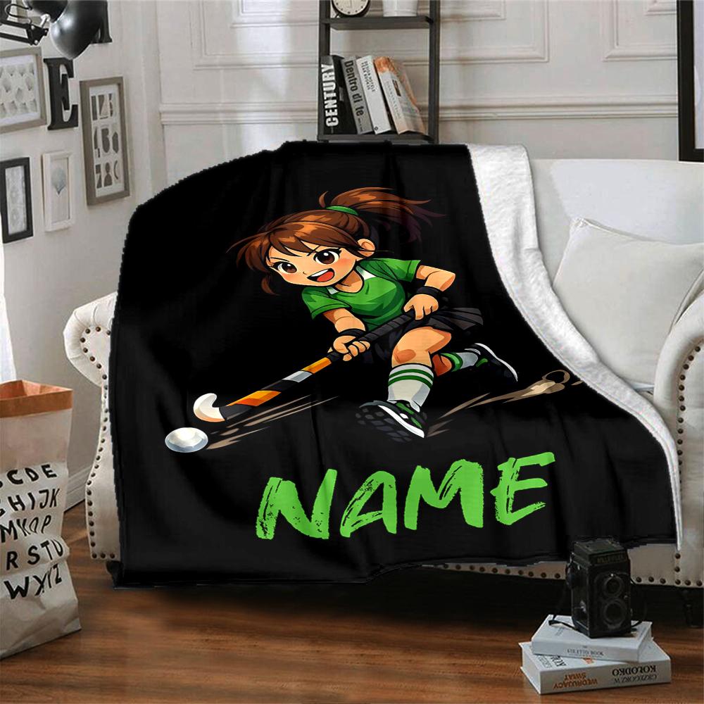 Custom Name Hockey Theme Printed Blanket - Perfect for Couch, Bed, Travel & Outdoor Use | Machine Washable, Cozy & Durable.