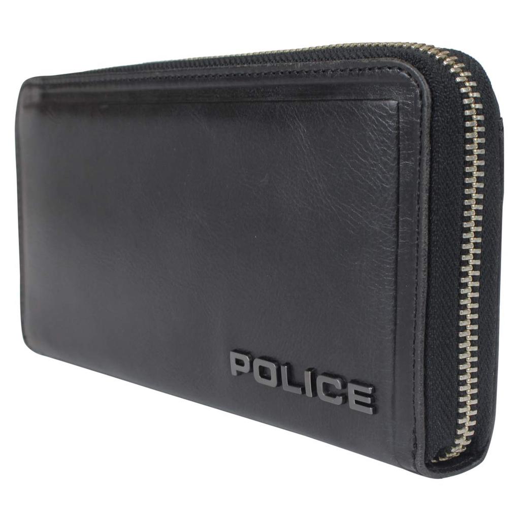 Police Edge Round Zipper Long Wallet with Coin Purse, PA-58002, Black, Size 10