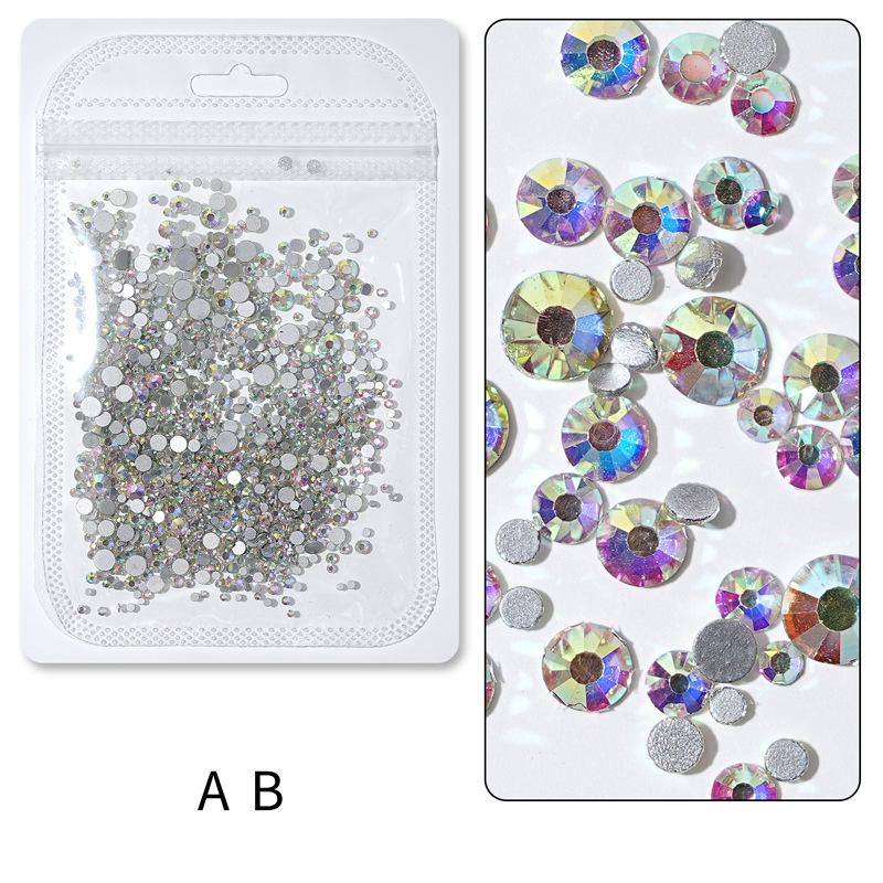 1440 buc, Un pachet întreg de manichiuri colorate, Diamante cu fund plat, Burghie din sticlă de cristal nu pot cădea de pe fund, Bijuterii cu diamante rotunde cu dimensiuni mixte.