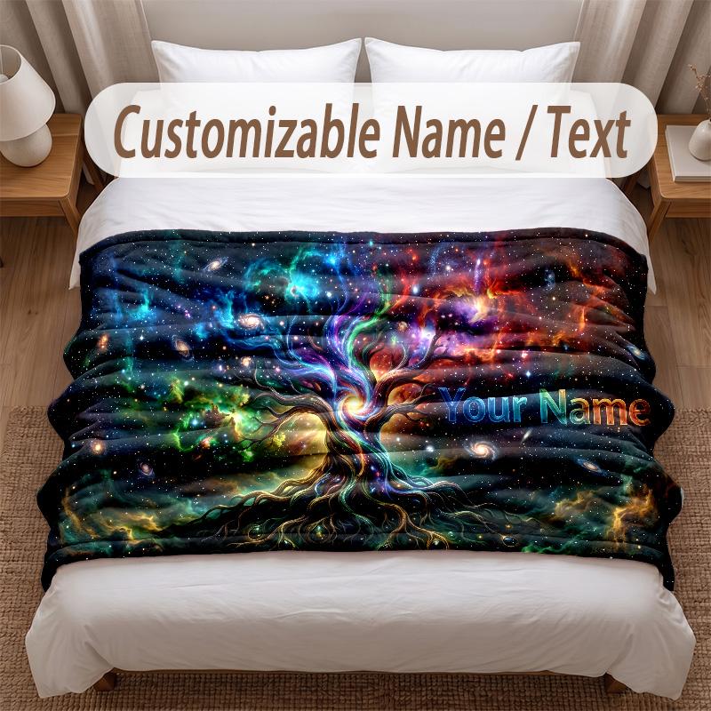 Tree of Life Theme Soft Blanket Personalized Custom Name Text Print Warm Blanket Home Sofa Bedroom Decor
