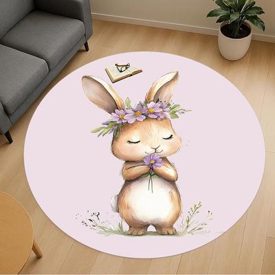1pc Rabbit Flower Round Chair Mat Area Rug - Non-Slip, Floor Mat for Office, Bedroom, and Indoor Decor -1002120
