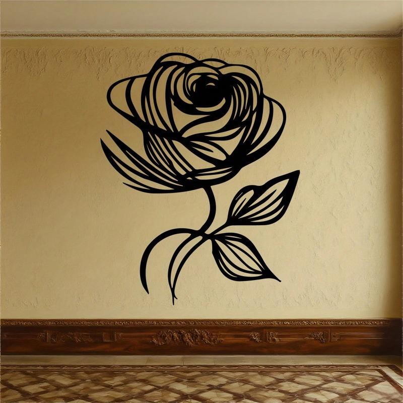 Große Schwarze Schmiedeeisen Rose Wandkunst Einzelner Stiel Blatt Metallblume Elegante Außendekoration Geschenk