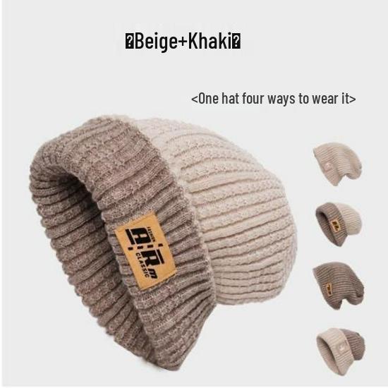 

Женская зимняя вязаная шапка: Двусторонняя, 4-в-1, Большой размер, Теплая, Защита ушей, Шапка-бини из шерсти One Size