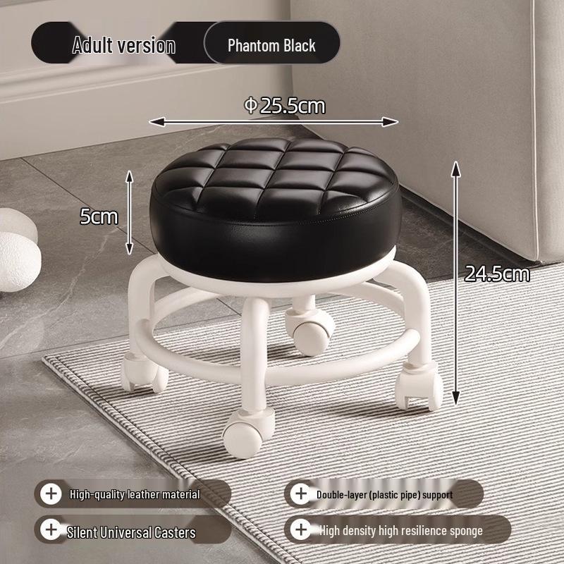 Compact Silent Rolling Stool with Lumbar Support and Soft Cushion