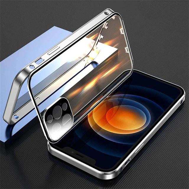 Przezroczyste Metalowe Magnetyczne Dwustronne Szklane Etui z Naciskiem 360° Pełna Ochrona dla iPhone 16e 16 Pro Max 14 13 12 15 Pro Max