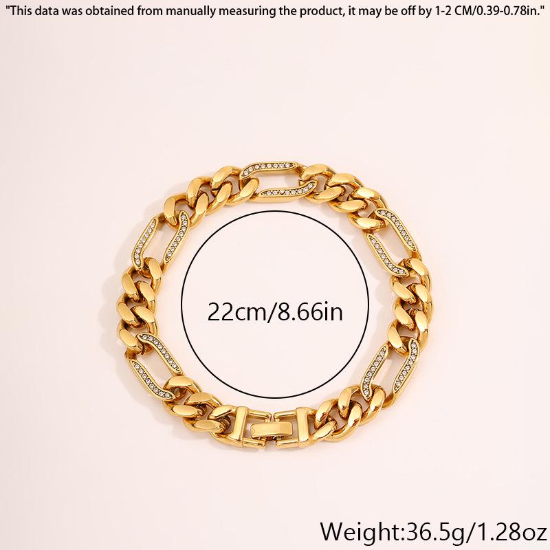 18K Gold Plated Women's Titanium Steel Cuban Chain Bracelet with Diamond Inlay - Luxurious European & American Fashion