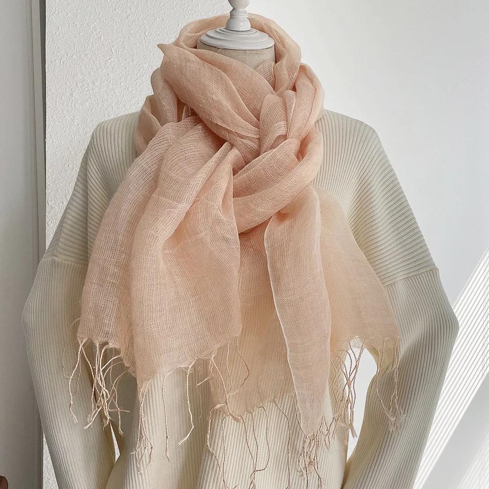 Summer Sunscreen Linen Scarf Women'S Solid Tassel Shawl Art Forest Japanese And Korean Linen