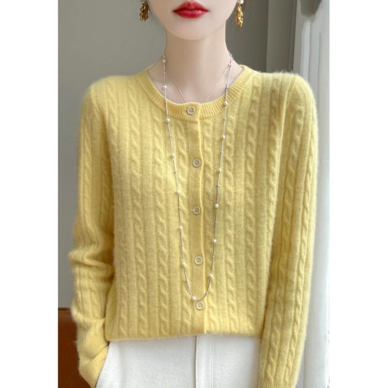 Cardigans Femme Automne Hiver Col O Pull Uni Printemps Manches Longues Tricot Simple Boutonnage Hauts Doux