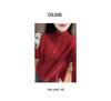 Women's High Neck 100% Pure Wool Jacquard Cardigan: Thick, Loose, Red Autumn/Winter Outerwear Sweater.