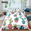 Cactus Duvet Cover Set King Size Hand Painted Style Bedding Set Nature Art Prints Comforter Cover Green Plant Cactus Quilt Cover