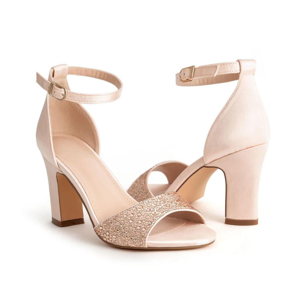 European Style Sequin Chunky Heel Peep-toe Sandals with Strap - Elegant Banquet Dress Shoes