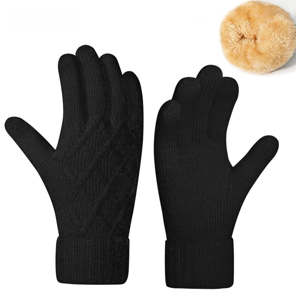 Double-layer Jacquard Gloves Fleece Lined Outdoor Sports Gloves Winter Warm Knitted Gloves