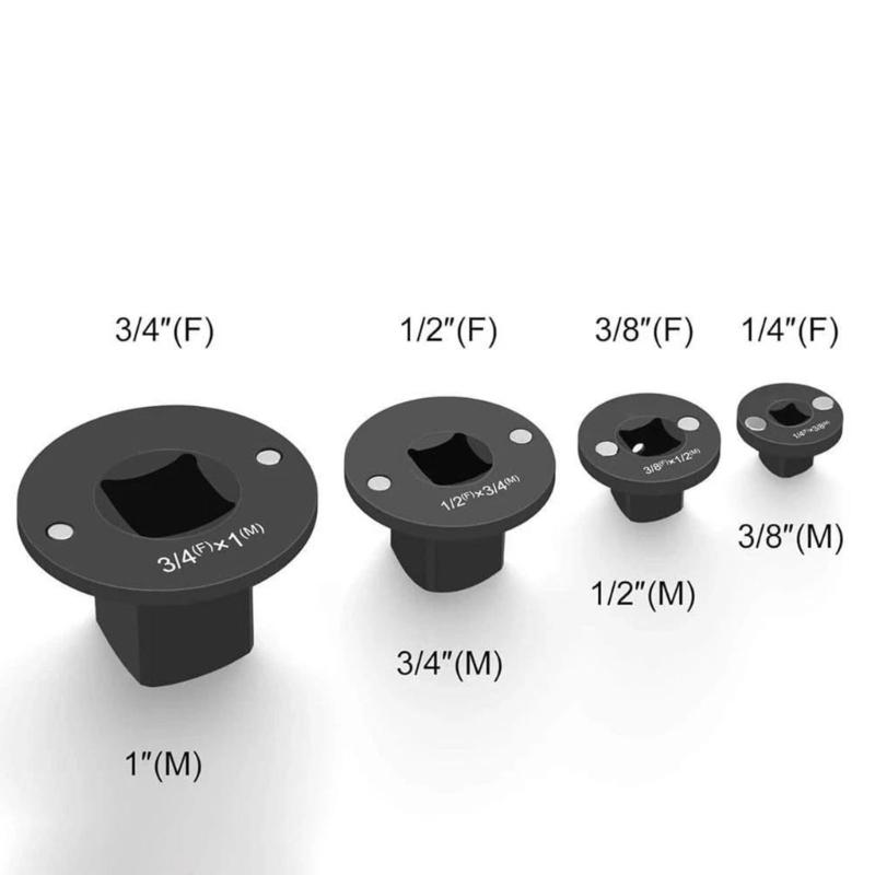 Low Impact Socket Adapter Set, 4 Piece Metal Square Size Change Kit with Detent Ball Locking for Vehicle Repair, Garage Service and Daily Maintenance
