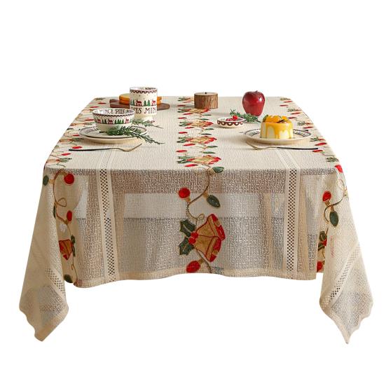 Christmas Lace Tablecloth Embroidered Santa Claus Xmas Bell Table Cloth Festive Dining Table Cover for Holiday Home Dinner Party Decor