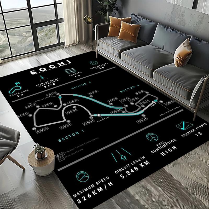 Alfombra Decorativa Tema Automovilismo Fórmula 1 Alfombra Amante de las Carreras Alfombra de Cuatro Estaciones Impresa con Circuito F1 Imola Monaco para Habitación Sofá