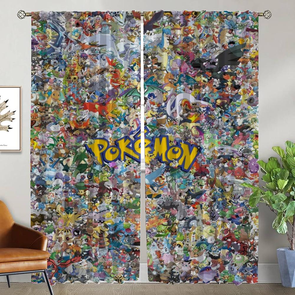 Home Interior Curtains 2 Pieces P-pokemones Curtains Child Room Window Curtain Shades Partition Halloween Decoration Living