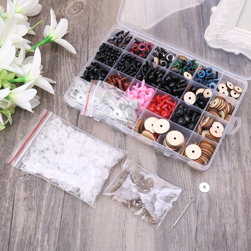 Doll Eyeballs Noses and Rotatable Wooden Joints Half Round Plastic Eyes for DIY Doll Bear Crafts Halloween 748pc