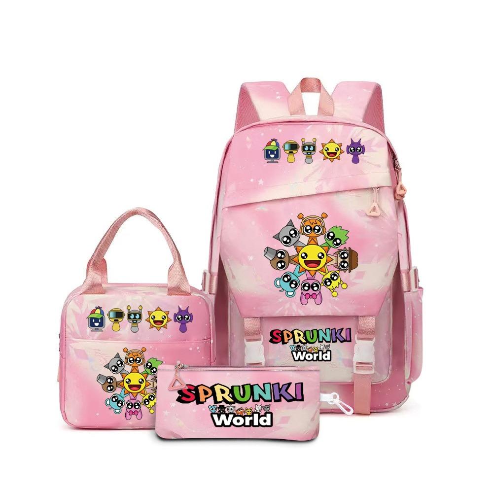 Around the box, elementary school bag sprunki cartoon backpack three-piece set D
