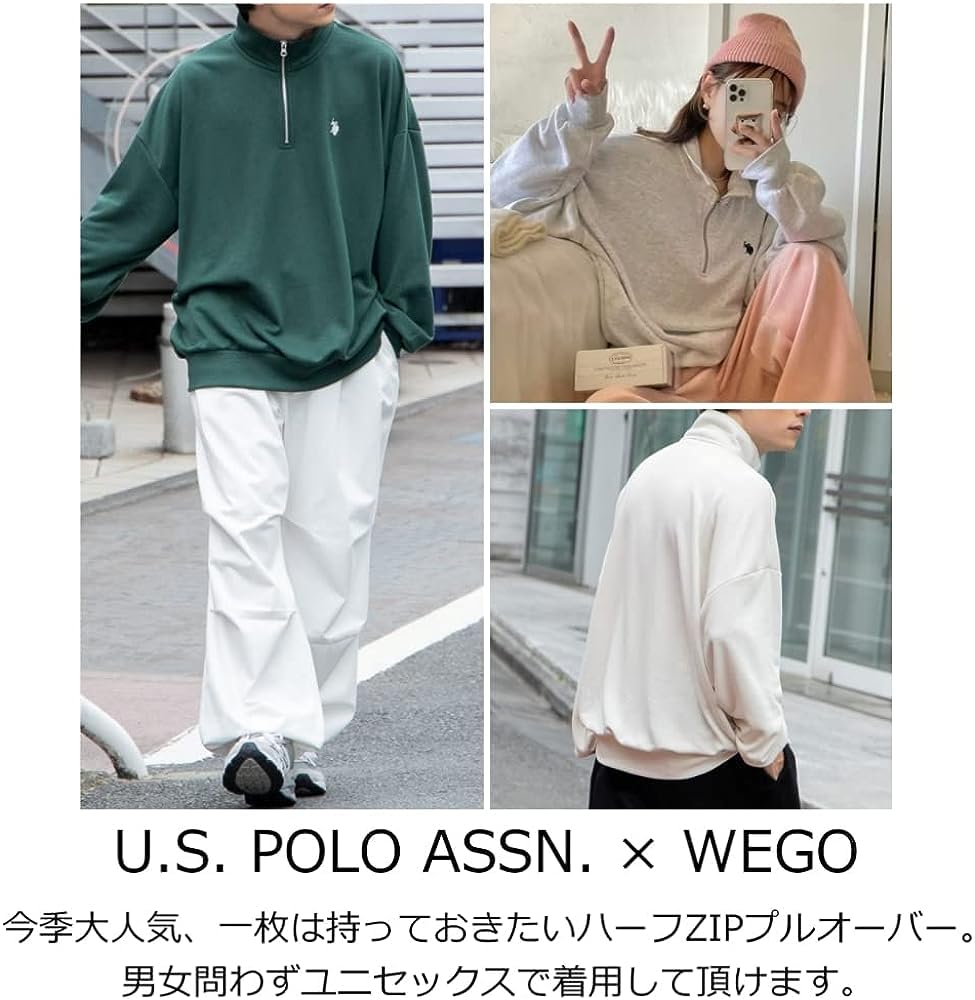 WEGO Long Sleeve Size by POLO Featuring a Unique Embroidered Perfect for Korean or As a Gift for or Men's Half-Zip Sweatshirt, Purple, M, U.S. ASSN.,