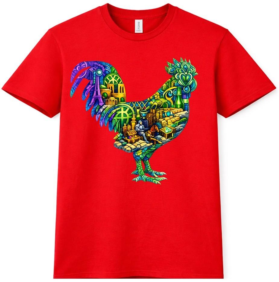 Rooster T-Shirt Colorful Chicken Graphic Tee Abstract Animal Art Gift Top 4XL