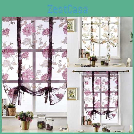 Flower Roman Kitchen Valance Curtains Tulle Sheer Panel Bedroom Window Drape
