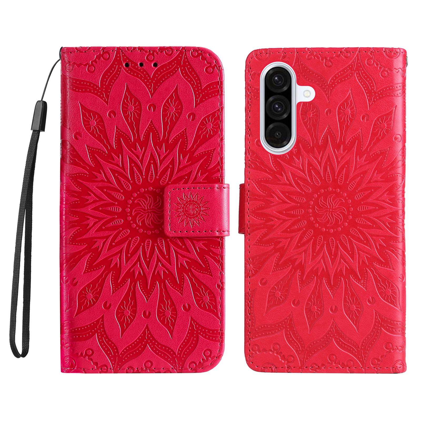

For Samsung Galaxy A56 5G Leather Wallet Case Sunflower Imprinted Phone Cover Red