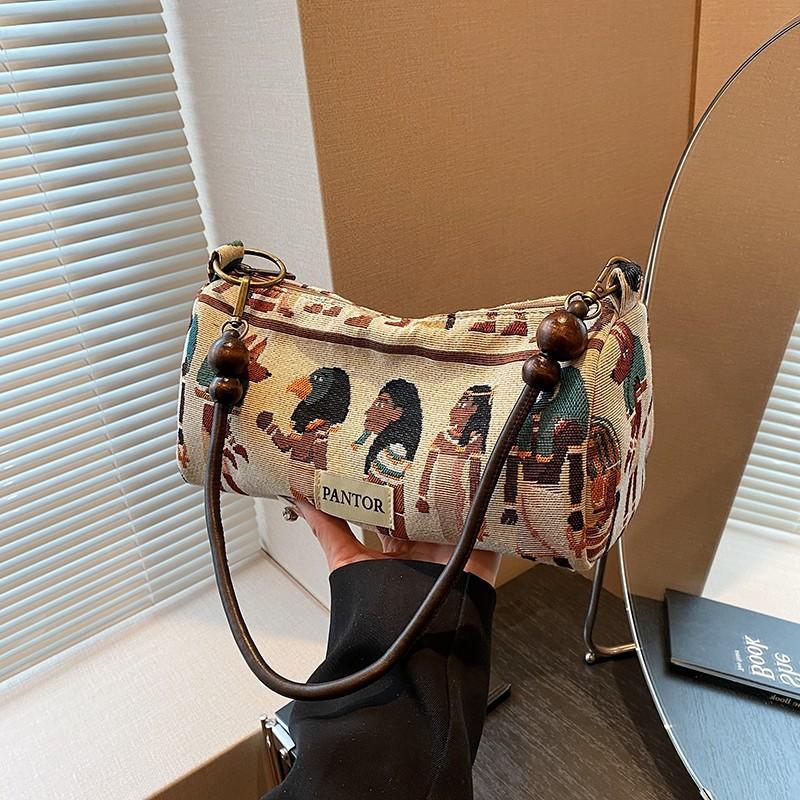 IELGY Retro Fun Jacquard Pharaoh Small Cylinder Bag Spring Summer Casual One-Shoulder Armpit Cloth Bag