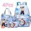 4 Pièces/ensemble Anime Demon Slayer Sac à Dos Imprimé Sac à Main Trousse à Crayons avec Bouteille d'Eau 750ml pour Adolescent Garçon Fille Grande Capacité Sac d'École Imperméable