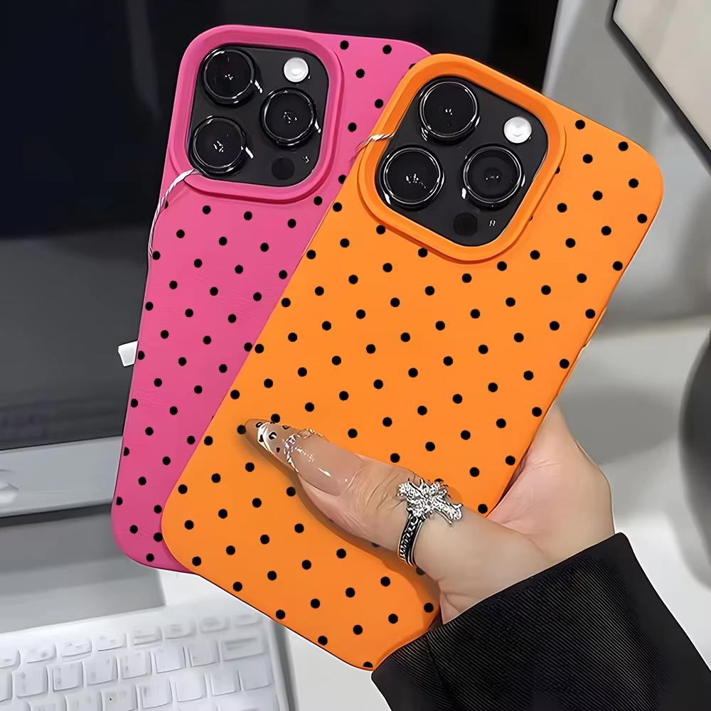 Vintage Black Polka Dot Pattern Phone Case For iPhone 17 Pro Max 16 Plus 15 Pro 14 13 12 11 XR 17Air Lychee Textur Soft Cover