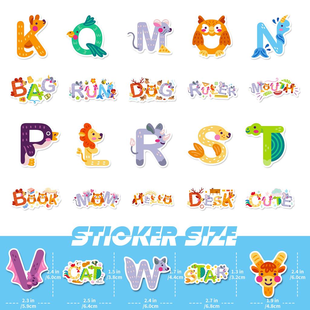 50 Numbers Alphabet Animal Stickers Children'S Puzzle Stickers Cute English Alphabet Enlightenment Graffiti