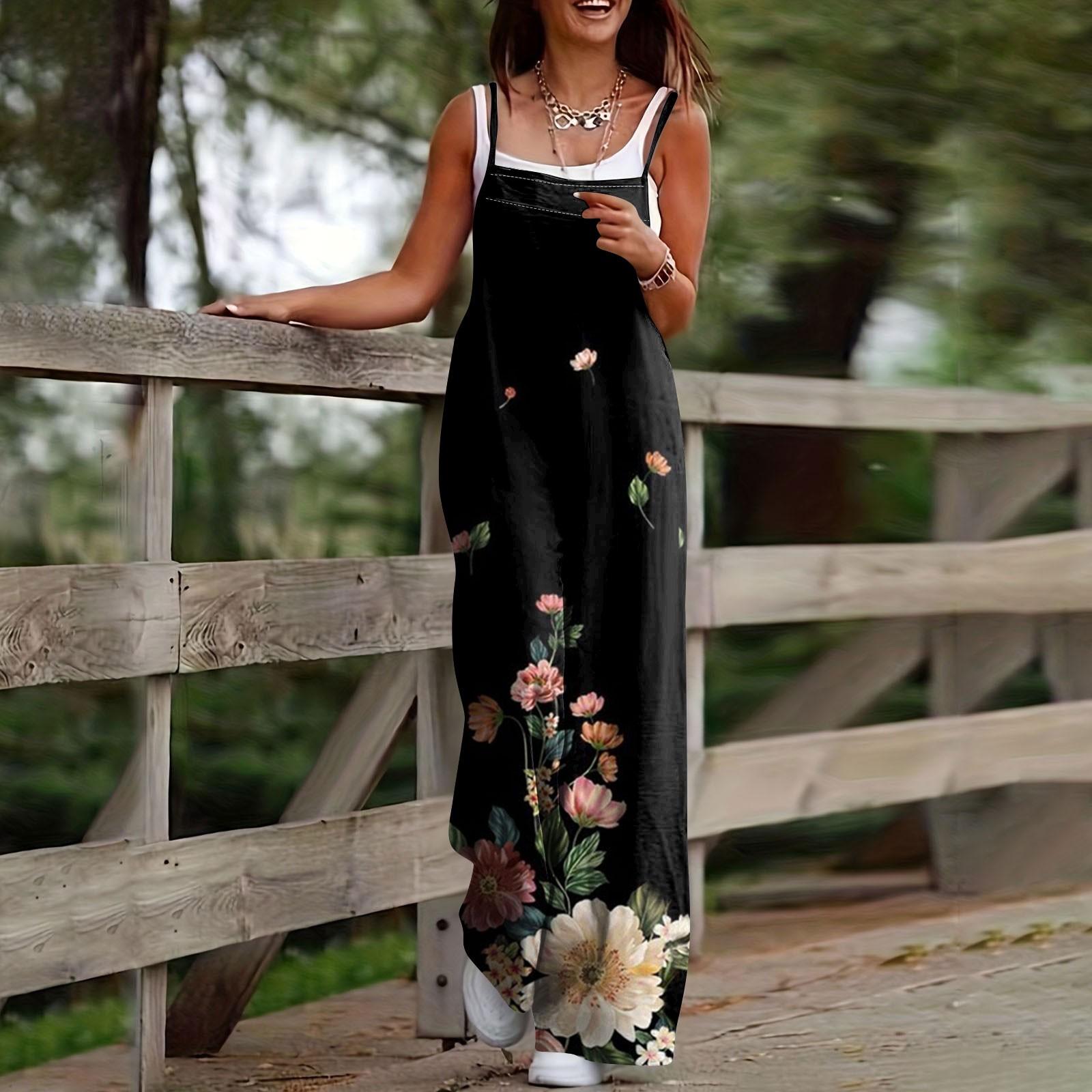 

Жіночі повсякденні комбінезони Комбінезони з регульованими лямками Літні милі зручні комбінезони без рукавів з кишенею XXL чорний