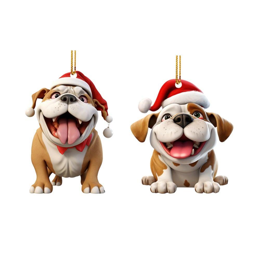 2D Dog Hanging Pendant Flat Christmas Puppy Ornament Funny Dog Car Ornament  Christmas