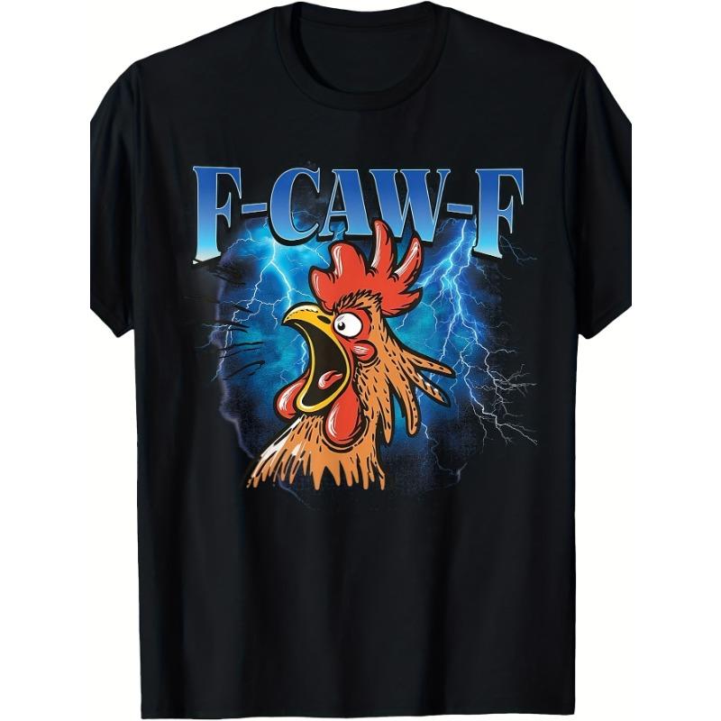 European sizes Funny F-CAWF Meme T-Shirt - Sarcastic Rooster Chicken Humor with F-Caw-F Slogan, Casual Black Tee for Parties S чёрный