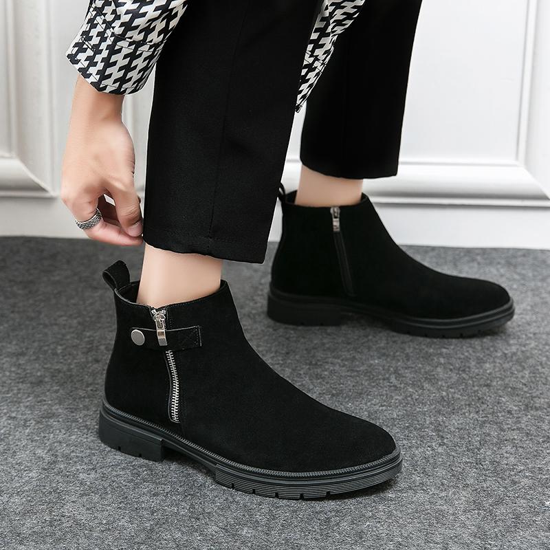 Fashion Brand Casual Shoes Man New Zipper Fashion Casual Men Ankle Chelsea Boots Male Shoes Cow Suede Leather Slip on Versatile Man Boot