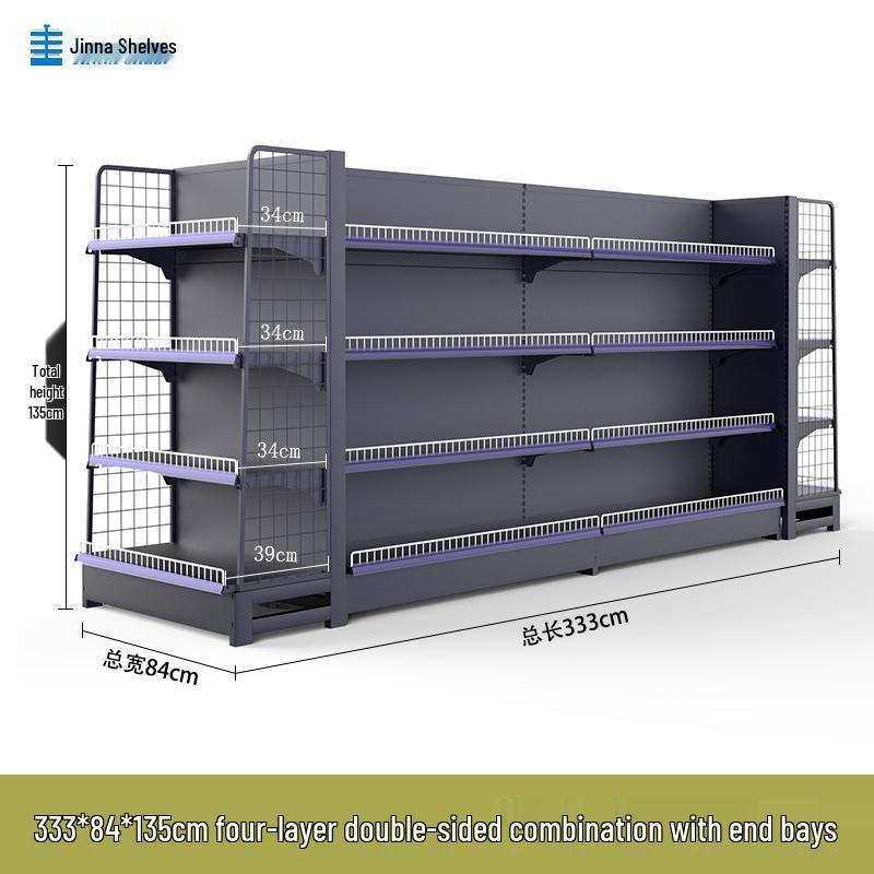 Multifunctional Gray Display Rack for Convenience Stores – Single/Double-Sided Snack Storage Shelf