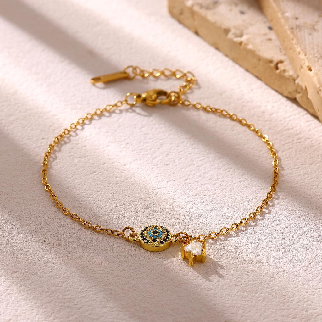 Minimalist Gold Color Evil Eye Bracelet With Star Pendant For Women Waterproof Stainless Steel Chain Hand Jewelry Summer Gifts