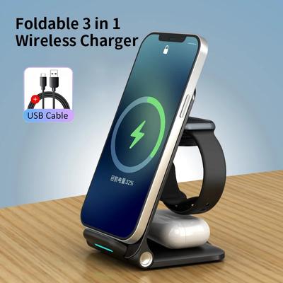 Składana ładowarka bezprzewodowa 3 w 1 Stacja ładowania bezprzewodowego Szybka podstawka do ładowania bezprzewodowego dla iPhone 15 Samsung Galaxy S24 Xiaomi