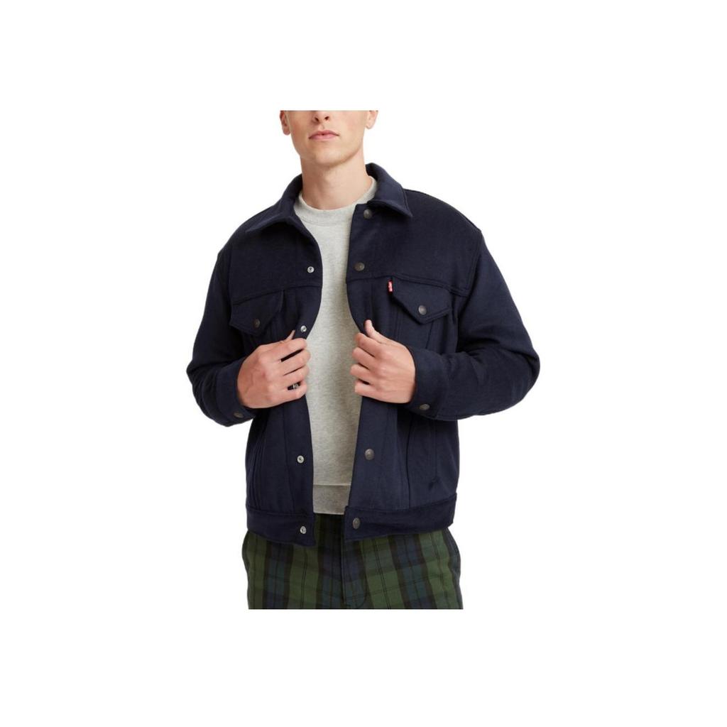 Levis Solid Color Single-Breasted Collar Front Pocket Fitted Denim Jacket Men Jackets Dark-Blue A1972-0000